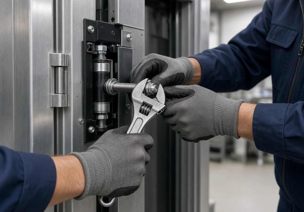 A technician's hands and torso